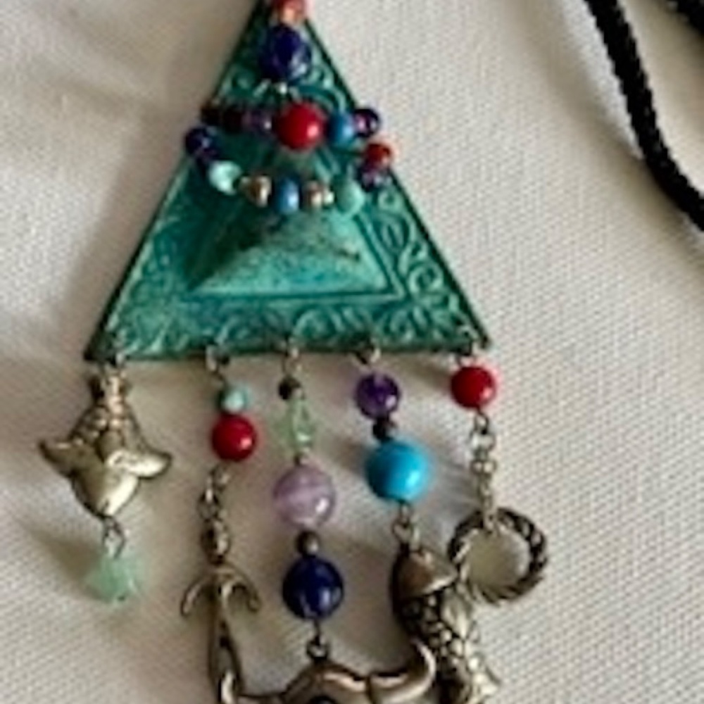 Wonderful Western Patina over Copper Beaded Pendant with Dangles